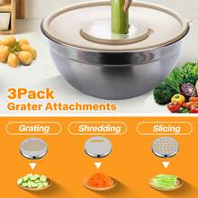 6 件带盖搅拌碗和 3 件磨碎器附件，不锈钢沙拉搅拌碗套装，32.12 盎司 + 47.34 盎司 + 64.25 盎司 + 81.15 盎司 + 108.2 盎司 + 1.72 加仑，烘焙工具，家用厨房配件