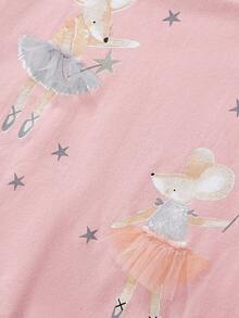 1 bucată tricou cu mânecă scurtă, cu mânecă scurtă, cu imprimeu cu șoarece și zâne, la modă pentru primăvară și vară - Roz - Vizualizare 4