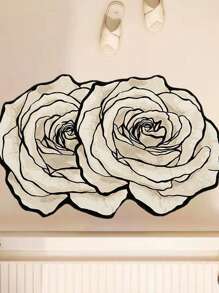 1pc Rose Pattern Diatomite Bathroom Mat, 0.3CM Diatomite Material, Decorative, Bathroom Mat, Toilet Mat, Q-Soft Cushion, Quick Absorbency, Anti-Bacterial, Easy Cleaning, Reusable, Wear-Resistant, Convenient Storage, Safe &