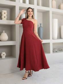 Helena Luxury Dune Linen Midi Dress With Bow On The Sleeve - Redwood - View 1
