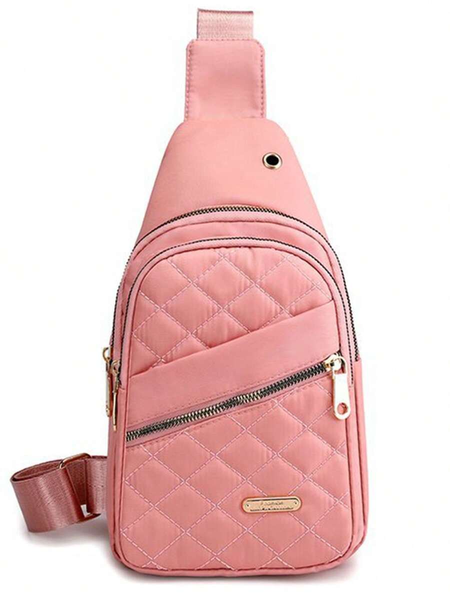 Crossbody Small Sling Bag Chest Bag Daypack For Women Men Fanny Pack Quilted Chest Purse Travel Bag For Hiking Cycling - Hồng - Xem 1