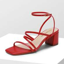 Womens Block Heels 2 Inch Strappy Square Toe Dressy Chunky Low Heeled Sandals For Party Wedding Evening - Red - View 2