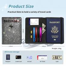 Rhinestone RFID Blocking Passport Holder Leather Travel Wallet Pouch, Multi-Color