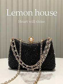 1 chiếc túi cầm tay đính đá lấp lánh màu đen sang trọng, túi xách buổi tối thanh lịch, thích hợp cho các sự kiện trang trọng, tiệc cocktail, đám cưới, dạ tiệc, tụ họp dành cho quý cô - màu đen - Xem 3