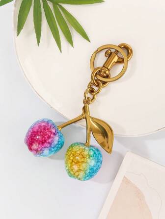1 pieza Llavero/Accesorio de bolso tipo Charm con forma de cereza color borgoña - Llavero con charms de cereza, manzana, pera, fresa, para coche, accesorios, regalos para mujeres en Navidad, San Valentín, verano, regalos para damas de honor