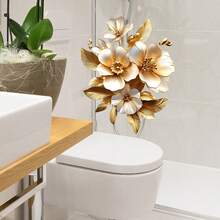 1pc Flower Decorative Toilet Sticker, Bi-Color Gold & White, Multi-Styles Available, Suitable For Various Scenarios Stickers Personalised Stickers - Color - View 10