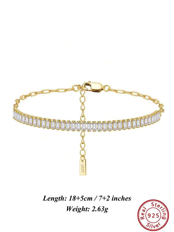 ORSA JEWELS 1pc S925 Silver 14K Gold Plated Modern Princess Cut Chain Bracelet With AAAA Cubic Zirconia Setting