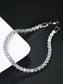 1pc Luxury Shiny Cubic Zirconia Tennis Chain Bracelet For Men, Suitable For Daily Wear, Couples Bracelet
