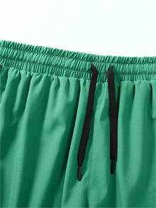 春夏连体纯色运动短裤防滑双层男女情侣短裤适合跑步、户外健身、休闲装 - 綠色 - 查看 5