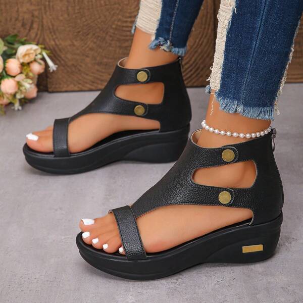 1 Paio di sandali estivi casual da donna con zeppa e platform, stile romano, leggeri e comodi