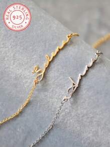 Pulsera de plata de ley 925 con nombre en inglés, simple y elegante, adecuada como regalo del corazón para el Día de la Madre, San Valentín y otras festividades para familiares y amigos cercanos