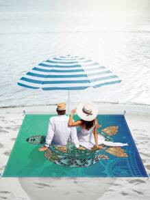 SHENG CHUN 1pc Personalized Ocean Animal Print Beach Blanket, Comes With Drawstring Carry Bag, Multiple Sizes, Suitable For Group Gatherings & Family Vacations, Essential For Beaches, Lawns, Foldable, Moisture-Proof, Waterproof, Non-Stick Sand, Outdoor Camping Mat, Portable Picnic Rug Summer Travel,Vacation Holiday Bathroom Decor Beach Essentials