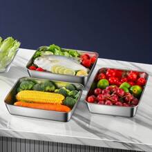 1 Stück/3 Stück Edelstahl Lebensmittelbehälter, stapelbar, mit Verschlussdeckel, mikrowellengeeignet, Klapptop, quadratisch, geeignet für Salat, Obst, Lebensmittelaufbewahrung, Küchenorganisation, Frische im Kühlschrank, geeignet für Gefrierschrank, Mehrzweck-Mahlzeiten geeignet für Küche, Outdoor-Picknick