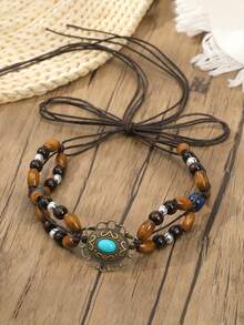 1件波西米亚风串珠贝壳编织发带头巾发箍吸汗带，秋冬季女士度假必备发饰，优雅围巾女士头巾柔软头巾夏季波西米亚风假日必备配饰 - 彩色 - 查看 15