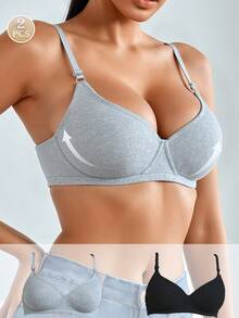 2pcs Bras For Women Push Up Bra Soft Strap Sexy Lingerie Padded Bra U-Shaped Back Bralette Underwear Comfprtable Bralette - Multicolor - View 4