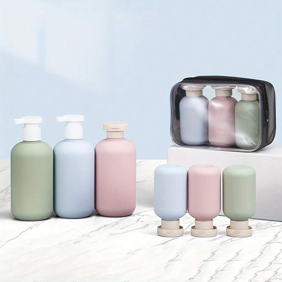 3 件装塑料旅行洗发水瓶，透明蓝色洗发水、护发素、沐浴露泡沫泵瓶 - 彩色 - 查看 1