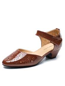 Women's Ankle Strap Cut Out Closed Toe Low Block Heels Pumps Retro Shoes Hook And Loop D'Orsay Comfortable Vintage Dressy Wedding Party Work Church Shoes - 棕色 - 查看 2