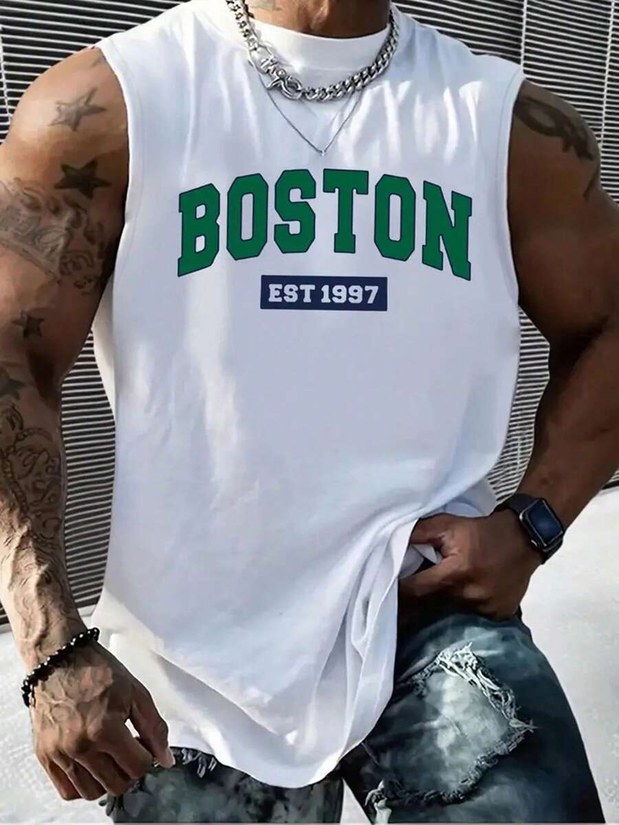 夏季男士修身针织无袖上衣，圆领弹力面料，涤纶材质。 - 彩色 - 查看 1