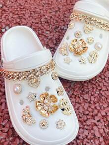 22 件/套金色山茶花链和装饰夹，DIY 可拆卸镂空凉鞋、拖鞋装饰，适合所有季节的礼物