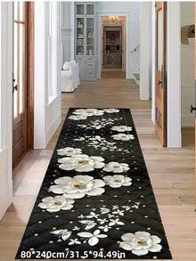 1pc White Floral Area Rug, Long Runner Rug, In-Style Rug, Hallway Carpet, Decorative Rug, Sofa Seat Rug, Thick Pile Rug, Home Decor Room Accessory, Living Room Rug, Bedroom Rug, Entryway Rug, Kitchen Rug, Bathroom Rug, Study Rug - Multicolor - View 3