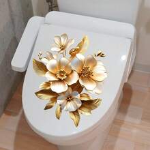 1pc Flower Decorative Toilet Sticker, Bi-Color Gold & White, Multi-Styles Available, Suitable For Various Scenarios Stickers Personalised Stickers - Color - View 11