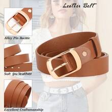 1 chiếc thắt lưng da PU trơn màu đơn giản cỡ lớn dành cho nữ có khóa vàng, phù hợp để phối với mọi loại quần mùa hè, mùa thu, mùa thu, Halloween - màu nâu - Xem 6