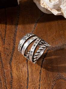 1 Pc Western Ring Jewelry Retro Pattern Chunky Rings For Women - Multicolor - View 2