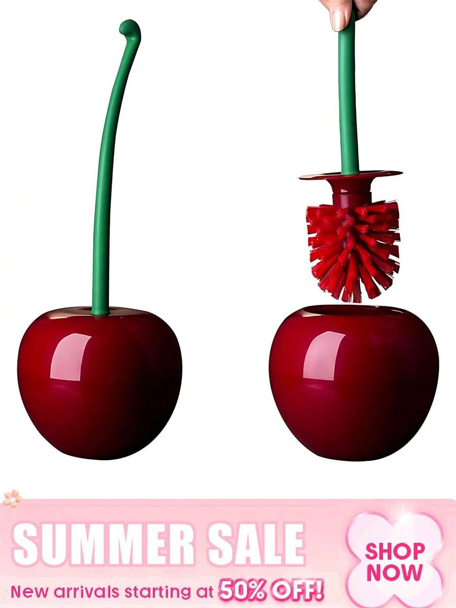 1 pieza Juego de cepillo y soporte para inodoro, Juego de cepillo de inodoro de cereza, Cepillo de inodoro con asa larga y diseño lindo, Herramientas de baño y accesorios de limpieza para decoraciones de baño de cereza