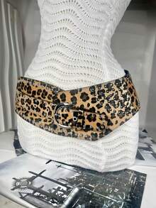 European & American Y2K Chic Spring/Summer New Fluffy Leopard Print & White Full Stud Embellished Wide Ladies Belt, Fashionable Niche Ins-Style High-End Belt Compatible With Skirts, Pants, Coats, Versatile Rivet Extra Wide Waistband Summer, School Fall, Autumn, Halloween - Multicolor - View 12