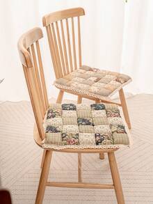 1pc Countryside Style Thickened Chair Cushion, Contrast Color Design, Tie-Fastened, Suitable For Dining Room, Bedroom, Indoor & Outdoor Chair, Soft & Comfortable, Easy To Clean - Green - View 3