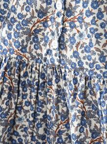 Young Girl Cute Floral Print Frill Cap Sleeve Mori Style Dress With Ruffle Hem, Summer