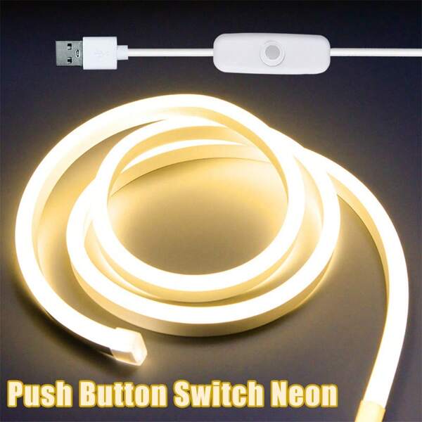 1 pieza Interruptor con botón con luz de neón, tira de luz suave de un solo color que se puede cortar, di adiós al ambiente tenue, adecuado para dormitorio, sala de estar y otras decoraciones de iluminación.