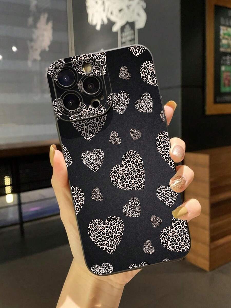 1pc Heart-Shaped Leopard Print Shockproof Phone Case, Compatible With Apple/Compatible With Galaxy/Compatible With Infinix/Compatible With Redmi/Compatible With OPPO/Compatible With VIVO/Compatible With Realme,International Version, Not The Domestic Version