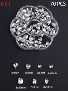 70 pezzi Decorazioni per unghie a forma di cuore tridimensionale, diamanti in vetro finti per arte di unghie, accessori per unghie, decorazioni a cuore, forniture per manicure, elementi essenziali per nail salon e nail tech