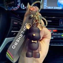 1个可爱硅胶小熊钥匙扣，情侣生日礼物，汽车/包包挂件钥匙圈，卡通背包挂绳带证件套，圣诞礼物