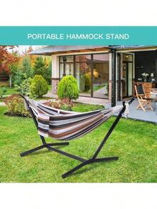 Portable Hammock With Stand  Outdoor Double 2 Person Heavy Duty Hamacas Con Base 450 Lb Capacity - Coffee - View 2