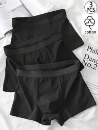 3 piezas de calzoncillos bóxer para hombre con elasticidad media, de unicolor, de tejido de punto, transpirables y cómodos, ropa interior corta adecuada para uso casual