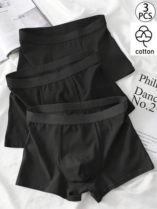 3 piezas de calzoncillos bóxer para hombre con elasticidad media, de unicolor, de tejido de punto, transpirables y cómodos, ropa interior corta adecuada para uso casual