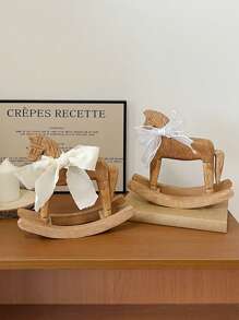 1pc Wooden Horse Creative Hand Carved Wooden Horse With Ribbon Vintage Rustic Series Retro Vibe Style Rocking Horse Desktop Decor Ornament For Friends Commemorative Gift Decorative Accessories