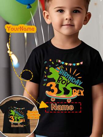 Camiseta personalizada con gráfico de nombre para niño de cumpleaños, camiseta deportiva de moda para niños, Top casual de manga corta para bebés, , negro