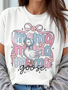 Sassy Goose Png、Mom Goose Png、Mother's Day Png、Leopard Mom PNG、Graphic Print 女士白色超大圆领短袖 T 恤，时尚、百搭且舒适的颜色 - 白色 - 查看 5