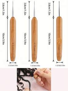 3pcs Carbonized Bamboo Handle Crochet Hooks Set, 0.5mm - 0.75mm - 1.0mm, Bamboo Braiding Hooks Suitable For Braiding, Yarn Crochet DIY Knitting Tools - Carbonized Color - View 8