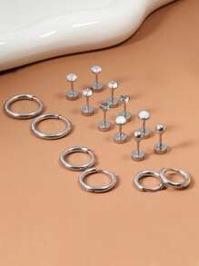 DAILI Set de 8 pares de pendientes dorados para mujer con múltiples perforaciones, de acero inoxidable y titanio, diseños con puntos, bolas, ópalo y circonita cúbica, calibre 20, conjunto de pendientes con aro y de botón con respaldo plano, aptos para pieles sensibles