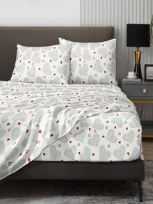 4 件套 白色灰色几何心形图案床单套件 易于护理超细纤维柔软床上用品套件 花卉床笠套件（1 件床单 + 1 件床笠 + 2 件枕套）床笠套件 特大号双人床尺寸床单 深口袋 最大 11.8 英寸枕套，柔软透气防皱，更适合睡眠，奢华酒店风格，送给妈妈爸爸朋友的礼物 - 紅白色 - 查看 4