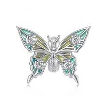 1 PC 925 Sterling Silver Flower Enamel Beads Clear Zirconia Butterfly Charms For Women Original Bracelet Fine Jewelry DIY Making - Silver - View 10