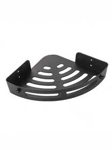 2pcs Corner Shower Shelf, Non-Drilling Adhesive Shower Caddy, No-Drill Bathroom Triangle Storage Rack, Wall-Mounted With 2 Hooks Home Bathroom Decor Bathroom Organizer Fall Decor Back To School Bathroom Accessories - Dark Grey - View 2