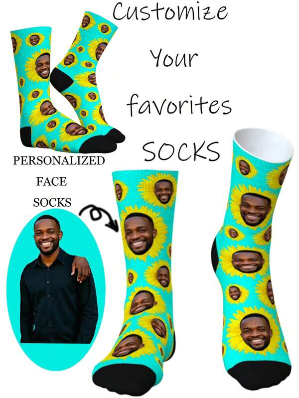New Sunflower Custom Face Socks, Your Smiling Face + Brilliant Sunflower = The Funniest Socks Ever!Dopamine Custom Socks ,Your Custom Every Pair Is A One-Of-A-Kind Sock, Custom Socks, Sunflower Socks, Unique Gifts, Fun Gifts For Couples