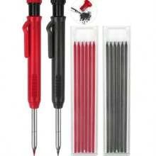 Zestaw ołówków mechanicznych do obróbki drewna 5/1 szt., zawierający 14 wymiennych wkładów, 2 kolory, ołówki do obróbki drewna o długości 45 mm, z temperówką i narzędziem do zaznaczania, odpowiednie do zastosowań w architekturze, stolarstwie.