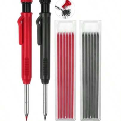 5/1pc Woodworking Pencil Mechanical Pencil Set, Containing 14 Replacement Cores, 2 Colors, 45 Mm Long Nose Metal Solid Woodworking Pencil, With Pencil Sharpener And Marking Tool, Suitable For Architecture, Architecture, Carpentry.