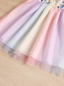 2pcs/Set Girls Dresses, Children Crew Neck Printed Mesh Summer Dress, Fashion For Toddler & Little Girls, Suitable For Spring/Summer